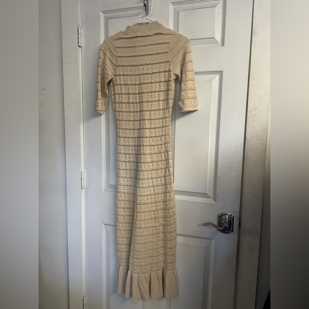 Charmante Tan and White Ruffled Tiered Sheath Dress - Picture 5 of 6